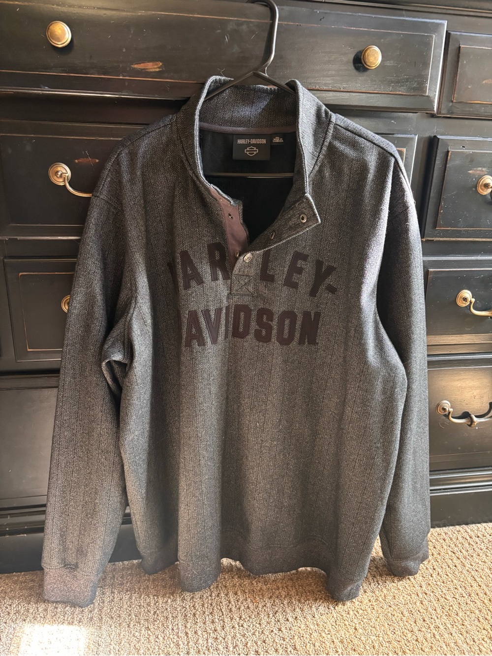 Harley-Davidson Men's Charcoal Zip-Neck Logo Sweater